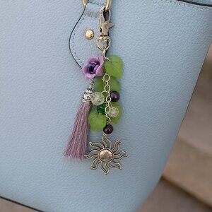 Amethyst & Pearl Bag Charm – Tassel Keychain with Heart Pendant
